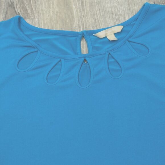 Banana Republic Blue Sleeveless Blouse Cut Out Keyhole Pullover Stretch XL Top‎ - Picture 5 of 6